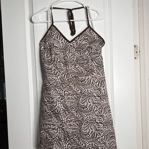 Ann Taylor Petite Brown and Cream Paisley Halter Dress